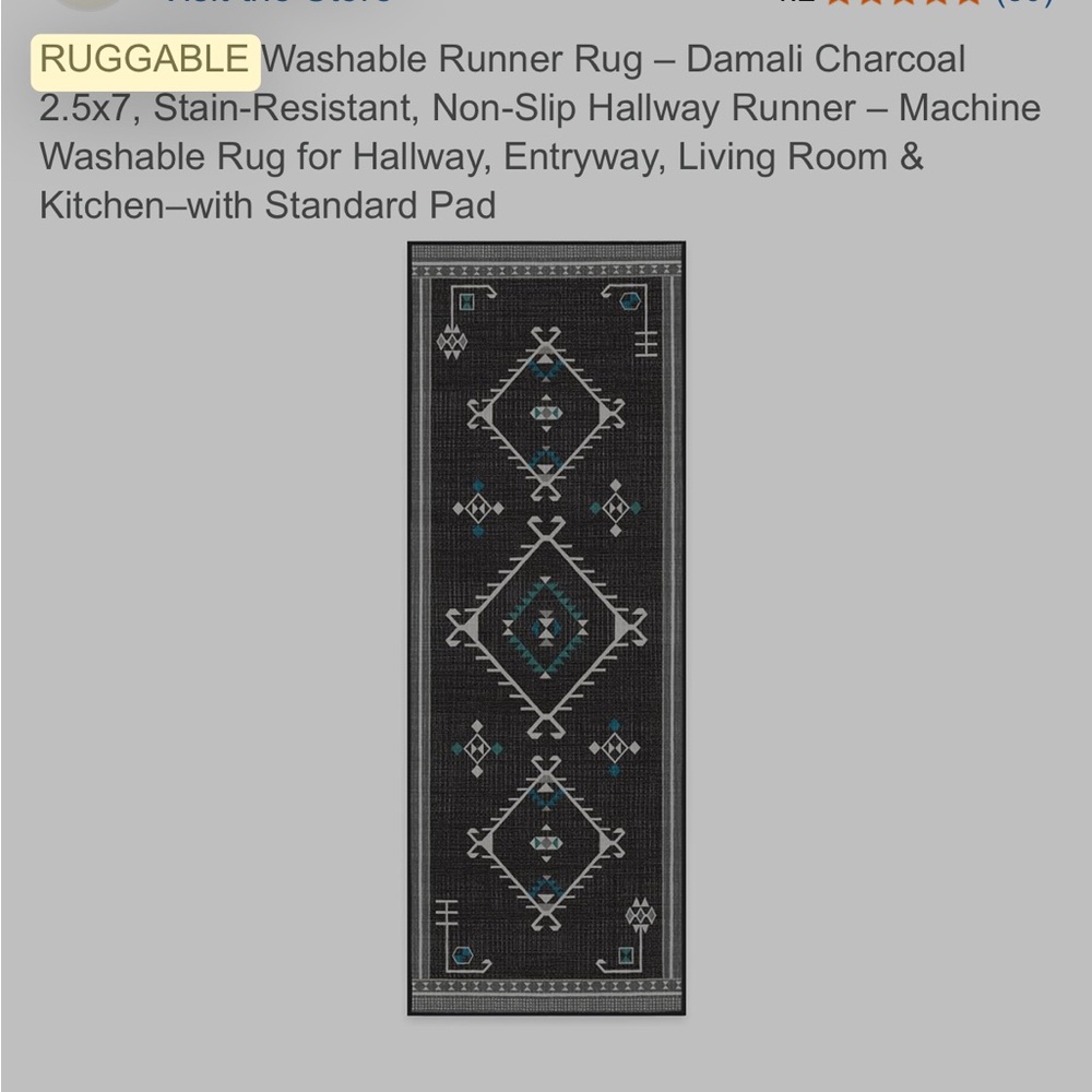 Damali Charcoal Rug with Pad System